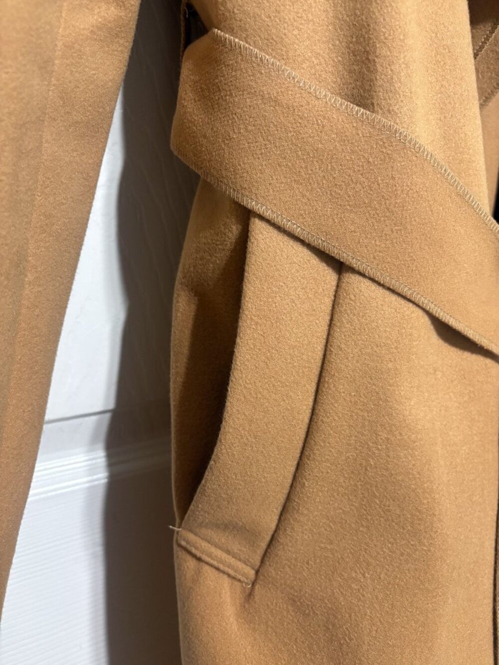 Camel Brown Belted Waterfall Coat, Simplee Size L - Picture 6 of 8